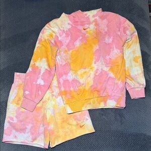 Nike Kids Tie-Dye Sweatshirt & Shorts Set - Pink & Yellow